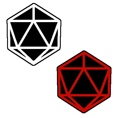 Two twenty sided die, with a lower red one, and a higher white one.